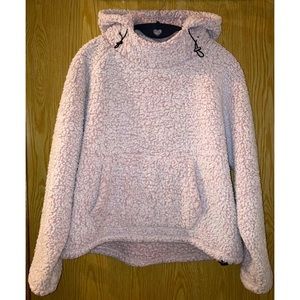PINK Victoria's Secret VS Sherpa Teddy Funnel Neck Hoodie Pullover L Rose Toggle
